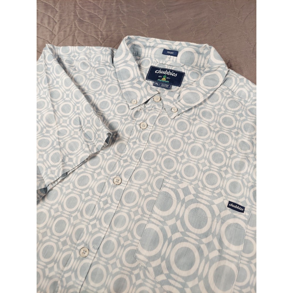 Chubbies Friday Shirt Mens XL Aztec Print Blue Button Down Short Sleeve XL